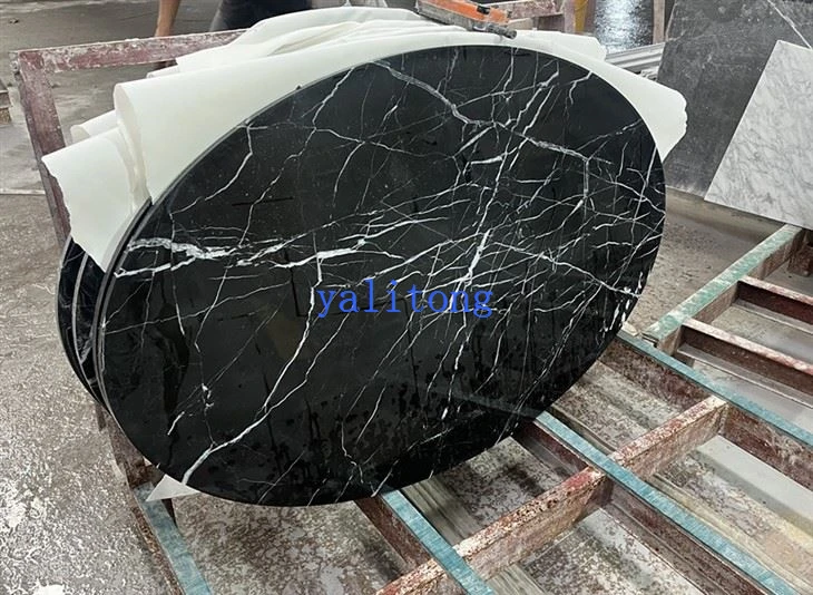 Nero Marquina Marble Oval Coffee Table