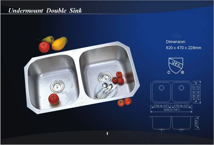 Square Undermount Double Bowl Stainless Steel Kitchen Wash Sink (802)