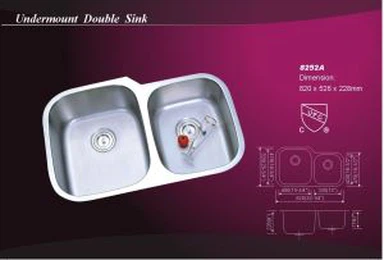 Square Undermount Big & Small Bowl Stainless Steel Kitchen Wash Sink (8252A)